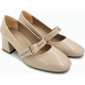 Betina Kalın Topuklu Çift Toka Detaylı Kalın Topuklu Kadın Topuklu Ayakkabı