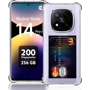 M.tk moveteck Xiaomi Redmi Note 14 Pro Plus Kılıf Köşe Korumalı Kartlıklı Cüzdanlı Antişok Şeffaf Silikon Kapak Kartvizit Bölmeli