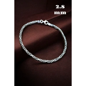 Moda Gümüş 925 Ayar Gümüş Kare Kral Erkek Bileklik 2.8 mm