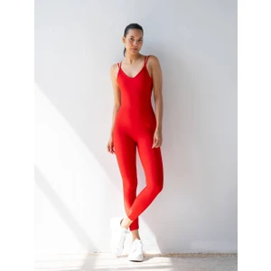Kırmızı  Ip Askılı Spor Tayt Tulum