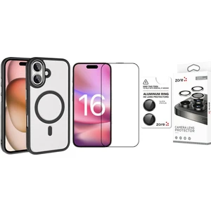 iPhone 16 Kılıf Wireless Şarj Özellikli Zore Krom Magsafe Silikon Kapak + Safir Kamera Lens + Ekran Koruyucu