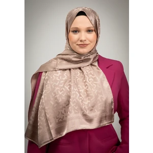 Kamer Scarf Parlak Jakar Şal Geometrik Desen Açık Vizon Rengi