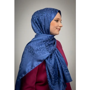 Kamer Scarf Parlak Jakar Şal Geometrik Desen Indigo Mavisi