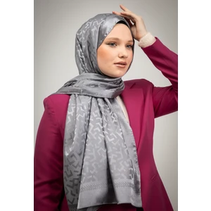 Kamer Scarf Parlak Jakar Şal Geometrik Desen Gri Renk