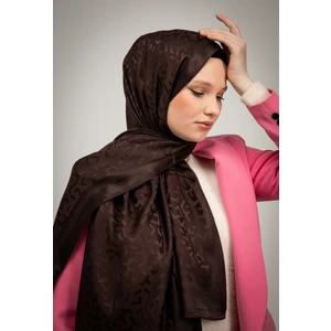 Kamer Scarf Parlak Jakar Şal Geometrik Desen Koyu Kahve Rengi