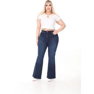 E Collection Ispanyol Paça Likralı Büyük Beden Jeans Pantolon