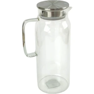 1500 ml Cam Su Limonata Sürahi Metal Kapaklı Şık Meşrubat Sürahi