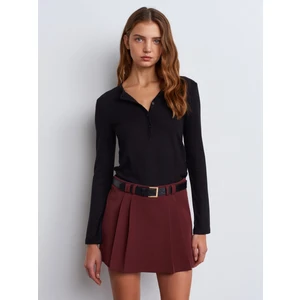 31544 Düğmeli Uzun Kollu Top-Siyah