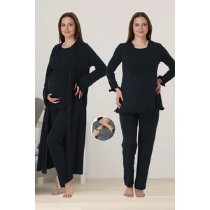 Lacivert Sabahlıklı Hamile Lohusa Pijama Takımı