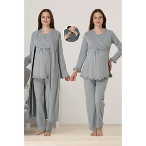 Gri Sabahlıklı Hamile Lohusa Pijama Takımı