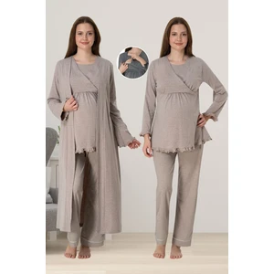 Bej Sabahlıklı Hamile Lohusa Pijama Takımı