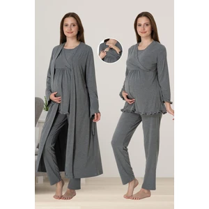 Füme Sabahlıklı Hamile Lohusa Pijama Takımı