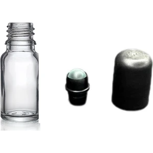Zylan Ambalaj 10  ml Şeffaf Cam Şişe Roll-On Şişe, 24 Adet, Bilye Başlıklı Şişe
