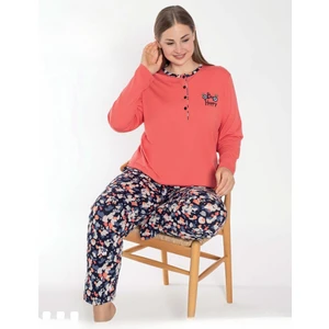 Kadın Büyük Beden Düğmeli Yaka Uzun Kol Modal Pijama Takımı 6091 -1 Adet