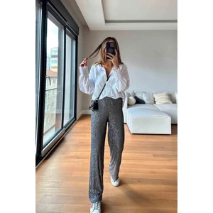 Kadın Beli Lastikli ve Pul Payetli Bol Pantolon