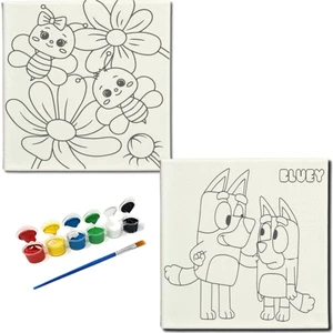 Dudu Gift Okul Etkinliği-2'li Tuval Boyama Seti. 20X20 cm Uv Baskı 6 Akrilik Boya 1 FIRÇA-MODEL-228
