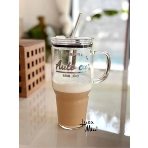 Laletta Mika Kapaklı Cam Pipetli Cam Termos/bardak 1200 ml