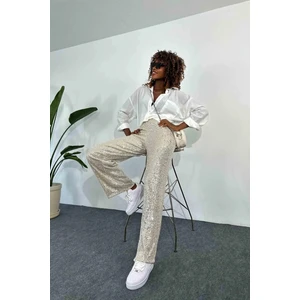 Kadın Beli Lastikli ve Pul Payetli Bol Pantolon