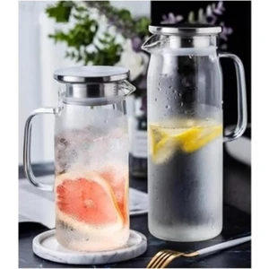 Byrsht 1500 ml Borosilikat Cam Su Sürahisi - Metal Kapaklı ve Isıya Dayanıklı Byrnew