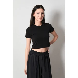 Basic Bisiklet Yaka Crop Tişört
