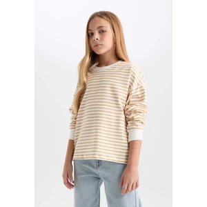 Kız Çocuk Relax Fit Bisiklet Yaka Çizgili Sweatshirt D6503A8NS