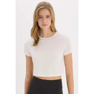 fit Crop Top Bisiklet Yaka Basic Düz Sporcu Kısa Kollu TIŞÖRT D7295AX25SP