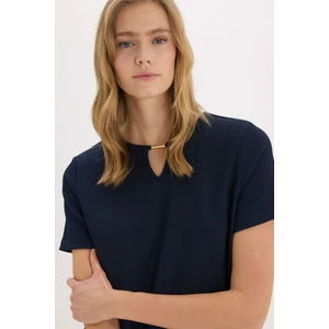 Regular Fit Apaş Yaka Basic Düz Bürümcük Kısa Kollu Tişört E0325AX25SP