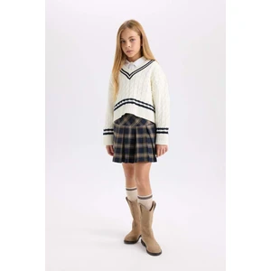 Kız Çocuk V Yaka Saç Örgülü Triko Kazak D6760A8NS