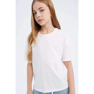Kız Çocuk Relax Fit Bisiklet Yaka Basic Düz Kısa Kollu Tişört D9099A825SM