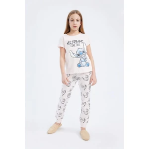 Kız Çocuk Disney Lilo & Stitch Pijama Takımı Bisiklet Yaka Kısa Kollu Üst Uzun Alt E2224A825SM