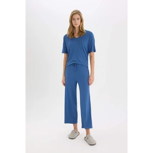 Pijama Takımı Fitilli Kaşkorse Kısa Kollu Üst Esnek Belli Kapri Boy Alt-Fall in Love E0865AX25SP