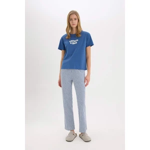Pijama Takımı Baskılı Kısa Kollu Üst Çizgili Uzun Altı-Fall in Love E4855AX25SP