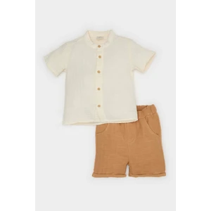 Erkek Bebek 2'li Takım Müslin Kısa Kollu Gömlek Beli Lastikli Şort B8080A525SM