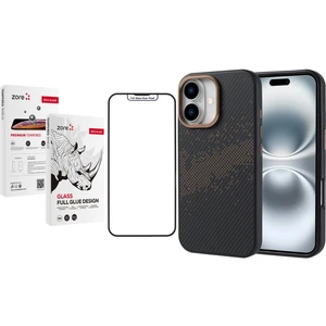 iPhone 16 Plus Kılıf Magsafe Şarj Özellikli Karbon Fiber Tasarımlı Zore Vave Kapak + Rika Premium Temperli Cam Ekran Koruyucu