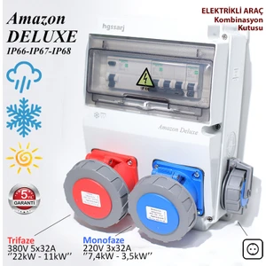 Amazon Deluxe IP66-IP67-IP68, Trifaze Elektrikli Araç Kombinasyon Kutusu, Tesla Blue Adaptöre Uyumlu, 5X32A + 3X32A + 1X16A - 5 Yıl Garanti