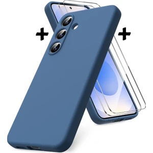 M.TK Moveteck Samsung Galaxy S25 Kılıf Kamera Korumalı Yumuşak Renkli Silikon + 9h Ekran Koruyucu Cam 2in1 Set