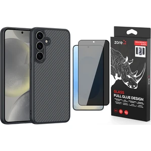 Galaxy S25 Plus Kılıf Magsafe Şarj Özellikli Karbon Fiber Tasarımlı Zore Elnino Kapak + Rika Premium Privacy Temperli Cam Ekran Koruyucu
