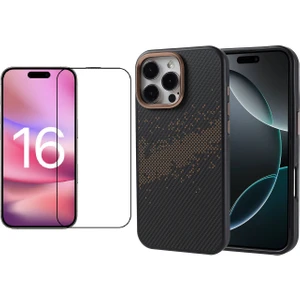 iPhone 16 Pro Max Kılıf Magsafe Şarj Özellikli Karbon Fiber Tasarımlı Zore Vave Kapak + Zore EKS Cam Ekran Koruyucu