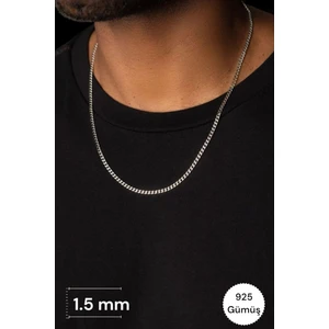 Moda Gümüş Evi 1.5 mm Gurmet 925 Ayar Gümüş Kolye, Erkek Kolye Zincir