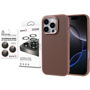 Apple iPhone 16 Pro Max Kılıf Magsafe Şarj Özellikli Karbon Fiber Görünümlü Zore Troy Kapak + Safir Kamera Lens Koruyucu