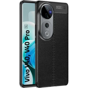 Vivo V40 Pro Uyumlu Silikon Kılıf Deri Desenli Kamera Korumalı Darbe Emici Autofocus Kapak