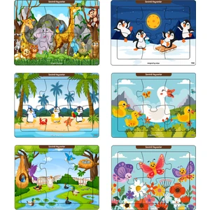 Çocuklar Için Eğitici ve Öğretici Ahşap 6 Parça 13X17 Renkli Puzzle 6'lı SET-606