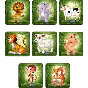 Çocuklar Için Eğitici ve Öğretici Ahşap 8 Li 4 Parçalı Hayvanlar Mini Puzzle Set 8'li Set 2