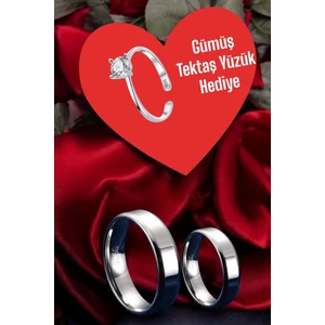 Moda Gümüş Evi 925 Ayar Gümüş 5 mm Düz Alyans - Tektaş Yüzük Hediyeli