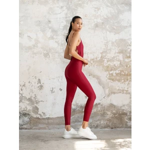 Bordo Ip Askılı Spor Tayt Tulum