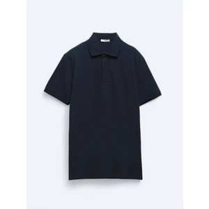 Lacivert Düz Polo Yaka  Pamuk T-Shirt