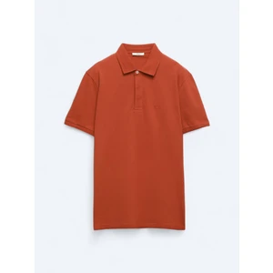 Kiremit Düz Polo Yaka %100 Pamuk T-Shirt