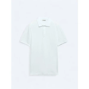 Beyaz Düz Polo Yaka  Pamuk T-Shirt