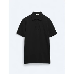 Siyah Düz Polo Yaka  Pamuk T-Shirt
