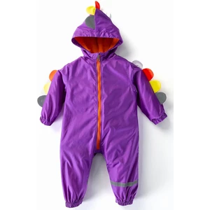 Sevimli Dinazor Kulaklı Figürlü Kapşonlu Pamuk Astarlı Erkek Kız Bebek Yağmurluk Mont Tulum Çocuk